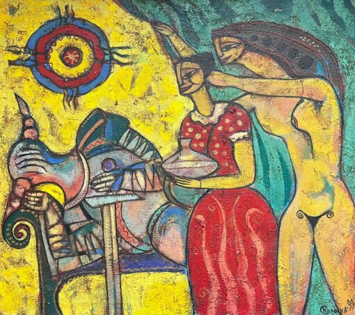 Huge Contemporary Painting Abstract Mythical Figures in a Surrealist Composition