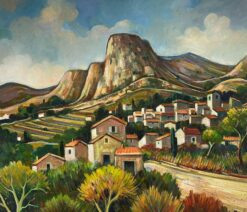 Mountains in Provence Old Village Nestled Amongst Vineyards 1900-1999 Oil
