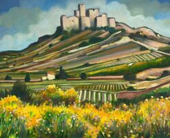 Golden Green Provence France Landscape Hilltop Village 1900-1999 Oil Painting