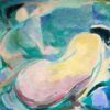 1980's French Modernist Abstract Figurative Oil Painting of Reclining Nude