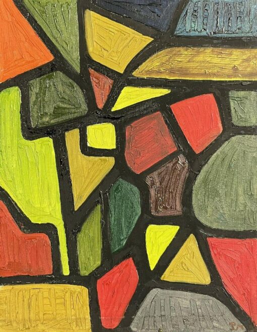 1960's French Cubist Abstract Oil Painting - Monogrammed