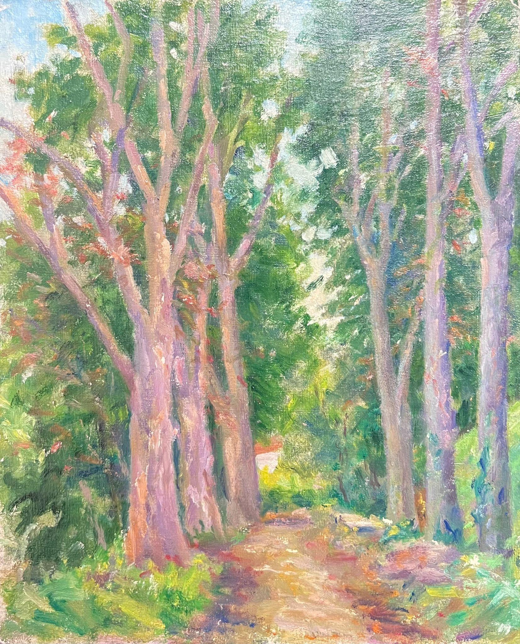 Mid 1900-1999 1950's French Post-Impressionist Oil Woodland Avenue Trees