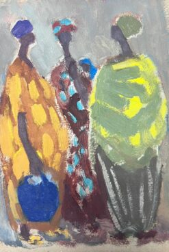 1900-1999 German Modernist Oil Painting Three African Figures Standing