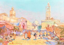 Very Large French Oil Figures in Tunisian Street Market, signed