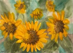 Sunflower Field in Montsi Abstract Watercolor Painting Contemporary British