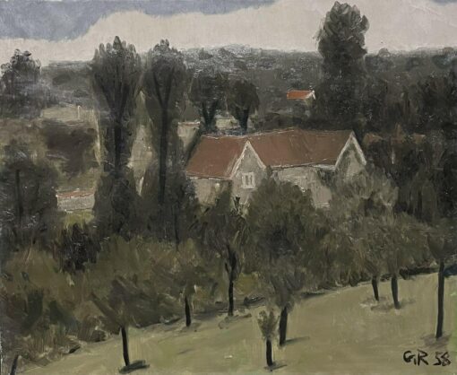 1950's French Post-Impressionist Signed Oil Village Houses in the Rhone Valley