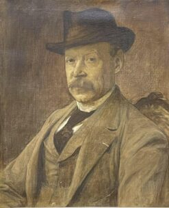 ANTIQUE FRENCH IMPRESSIONIST OIL PAINTING - PORTRAIT OF SEATED MAN IN HAT