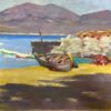 Mid 1900-1999 French Impressionist Oil Beached Fishing Boats Sleepy Coastal