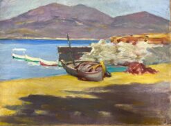 Mid 1900-1999 French Impressionist Oil Beached Fishing Boats Sleepy Coastal