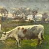 Antique Victorian English Oil Cow's Munching