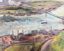 Mid 1900-1999 1950's French Post-Impressionist Oil Large River & City