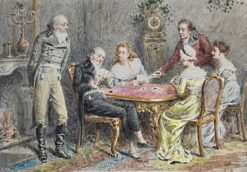 Georgian Elegant Family in Grand Interior Playing Game of Cards Signed Painting