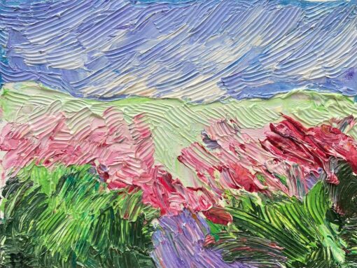 Bright & Colorful French Landscape Impressionist Oil Painting Floral Meadow