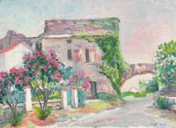 1950's French Post-Impressionist Signed Oil Old Provencal French Village Garden
