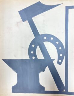 Mid Century French Illustration Of A Grey Abstract Hardware Utensils Sketch