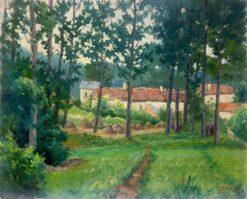 Mid 1900-1999 French Impressionist Oil Farm Buildings in Sunny Green Fields