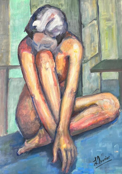 Reclining Nude Lady Model 1970's French Modernist Painting Provence Collection
