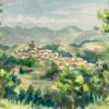 Sleepy Provence Tow in Lush Green Landscape Mid 1900-1999 French Oil Painting