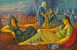 Classical Maidens Eastern Landscape Huge British Surrealist Oil Painting