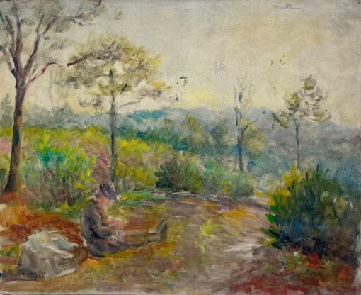 1950's French Post-Impressionist Oil Traveller Pausing for Rest Provence Pathway