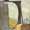 1930’s Belgian Oil Bridge Aqueduct Building in Landscape, original oil