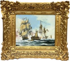 Naval Engagement Napoleonic Wars Sea Battle Fine English Oil Painting
