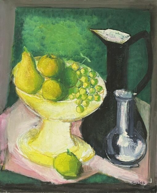 Large 1970's French Modernist Signed Oil Beautiful Still Life Fruit & Colors