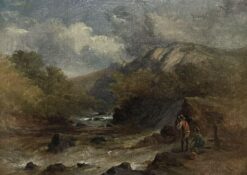 Antique British Oil Fishing in the Highlands, 1800-1899 framed oil painting