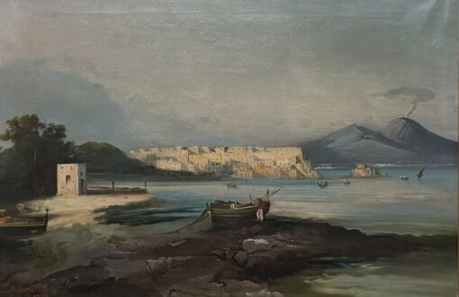Mount Vesuvius Naples, 1800-1899 Italian Oil Painting Signed & dated
