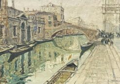 VERY LARGE 1960'S ITALIAN SIGNED OIL - MOODY IMPRESSIONIST VENICE CANAL SCENE