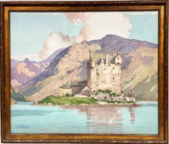Eilean Donan Castle Scotland Original 1950's Painting Highland Loch Landscape