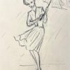 1950’s Fashion Illustration Painting Of A Chic Lady With Shielding The Rain