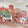 1950's French Post-Impressionist Oil St Jean Pied de Port Pyrenees Basque Town