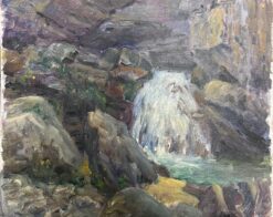 Mid 1900-1999 1950's French Post-Impressionist Oil Rocky Waterfall