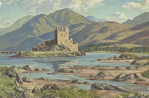 EILEAN DONAN CASTLE SCOTLAND - MID 1900-1999 BRITISH SIGNED OIL PAINTING
