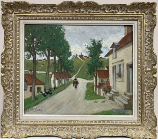 Original French Pont Aven School Oil Painting Horse & Cart Village Street Scene