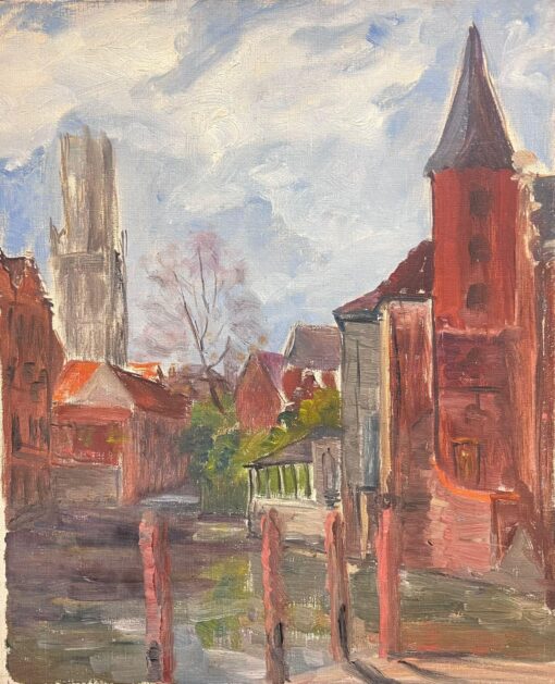 Mid 1900-1999 1950's French Post-Impressionist Oil Old French Town Buildings