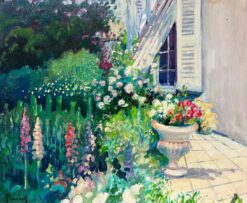 Flowers in Garden Urn Grand House Gardens Original French Impressionist Oil