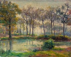 Mid 1900-1999 French Impressionist Oil Dappled Light Golden River Landscape