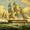 Classic Tallship at Sea with Whale in Water off Coastline, English Oil Painting