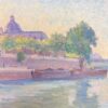 Mid 1900-1999 1950's French Post-Impressionist Oil Riverside Town Buildings