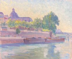 Mid 1900-1999 1950's French Post-Impressionist Oil Riverside Town Buildings