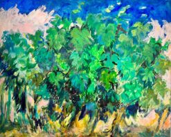 Huge French Signed Oil Vineyard Grapes Growing on Vines Deep Green & Blue Colors