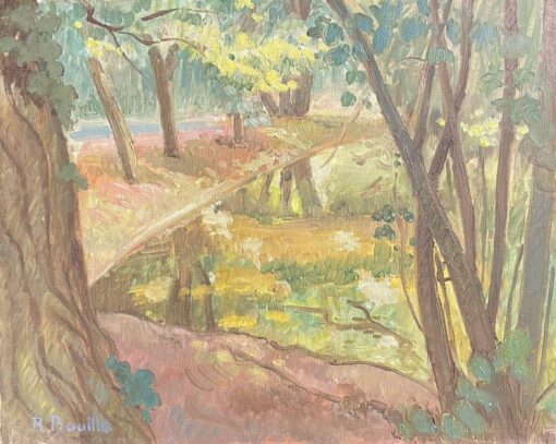 ROBERT BOUILLE (1926-2021) SIGNED FRENCH IMPRESSIONIST OIL - WOODLAND POND