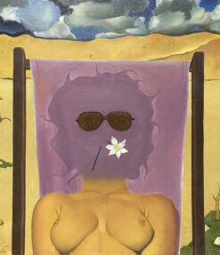 1960's SURREALIST SIGNED OIL PAINTING - NUDE SUNBATHER ON THE BEACH - ITALIAN?