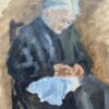 GENEVIEVE ZONDERVAN (1922-2013) 1940's FRENCH OIL PAINTING - ELDERLY LADY SEWING