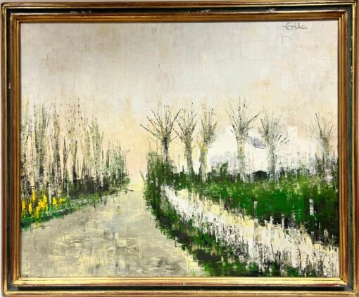 1970’s Huge French Expressionist Green Landscape Avenue of Trees, signed oil