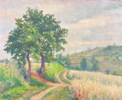 Mid 1900-1999 1950's French Post-Impressionist Oil September Rural Farm Field