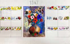 Mid Century French Illustration Sketch Interior Of Flowers In A Vase