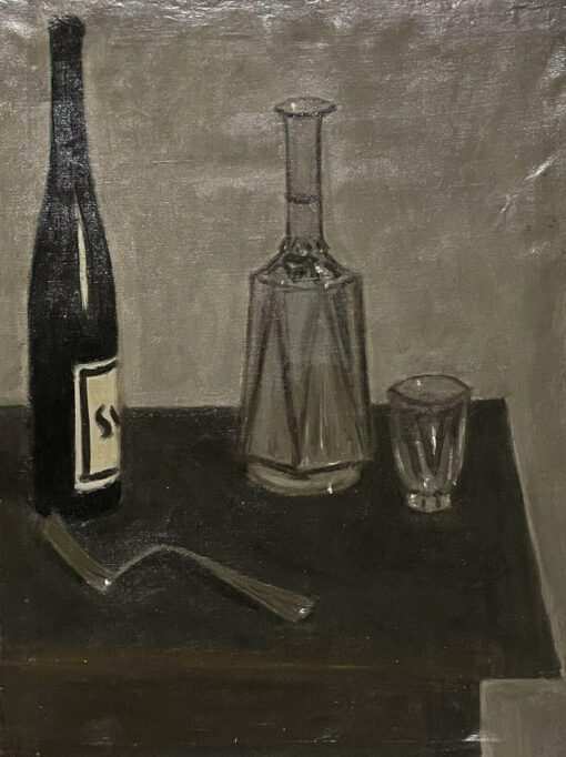 1950's Mid Century French Modernist Oil Painting Still Life Interior Scene